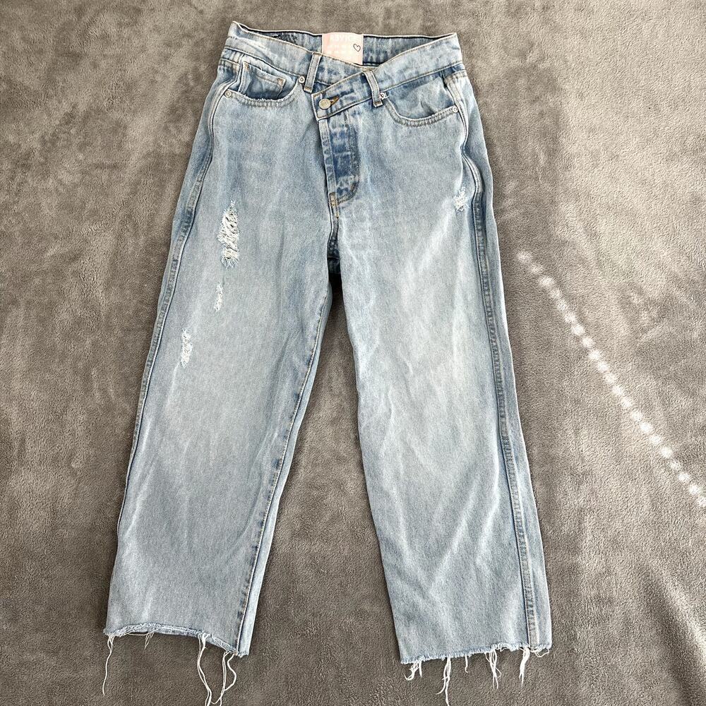 Revice Criss Cross Jeans Women's 27 Straight Leg Distressed Raw Hem‎ Y2K Style